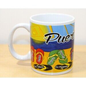 Puerto Rico Flip Flops Coffee Mug Vintage Cup Beach Scene Multicolor Souvenir